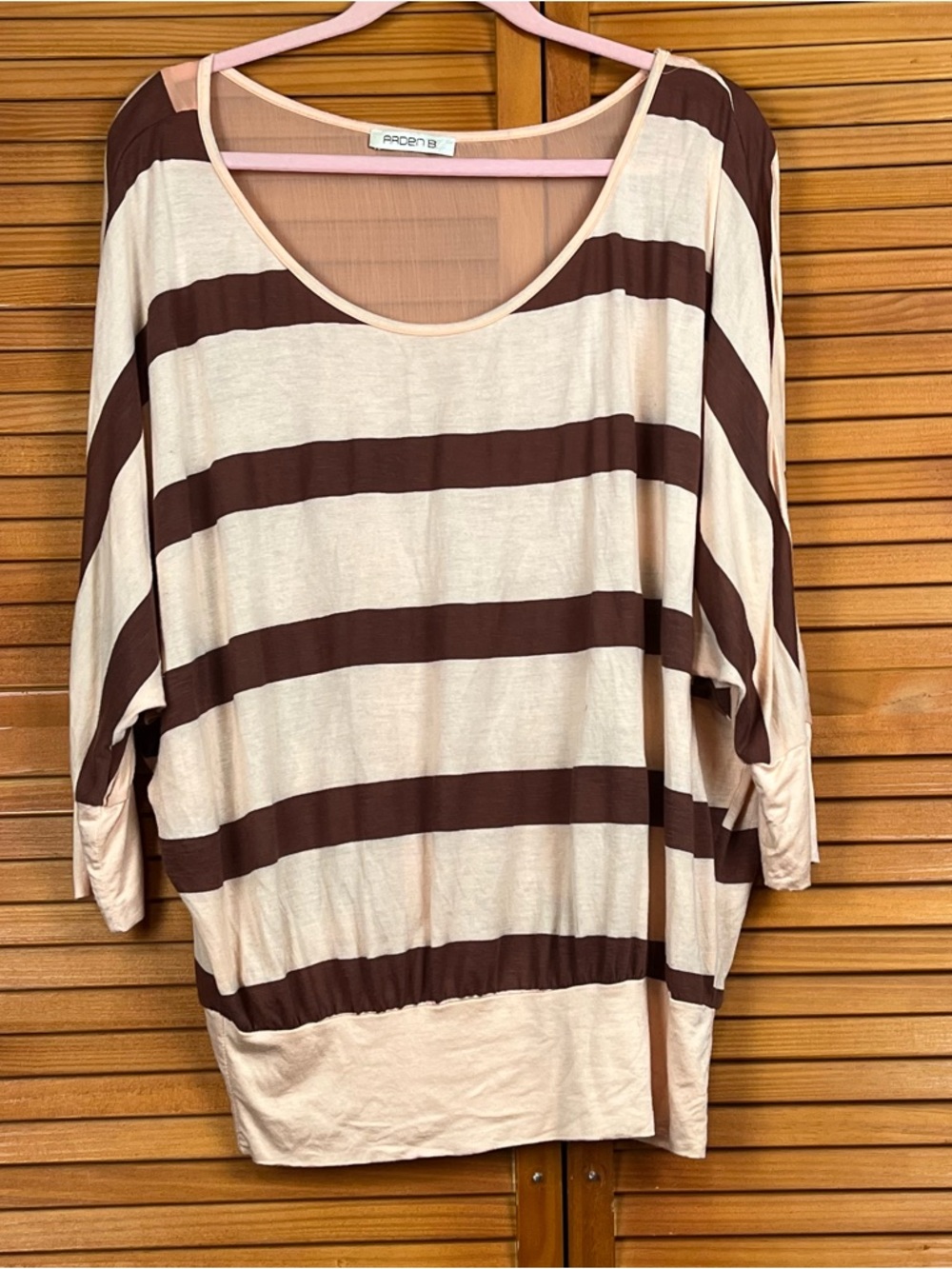 Arden B Peach and Brown Striped Dolman Tunic